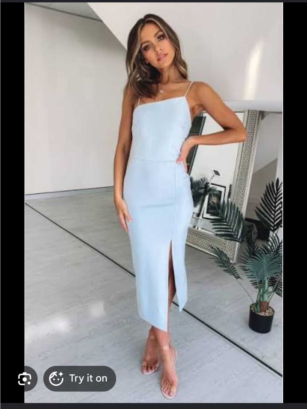 Beginning Boutique Pale Blue One-Shoulder Midi Dress